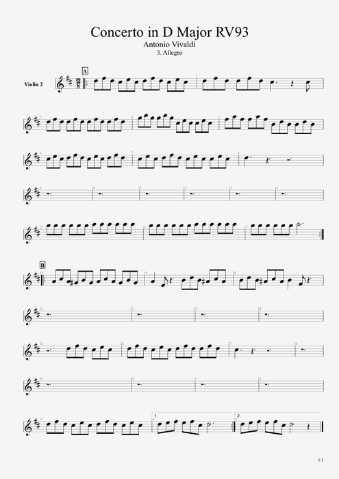 Concert for Guitar & Orchestra RV 93 III. Allegro Antonio Vivaldi guitar pro tab ViolinII Guitarra y orquesta mysongbook